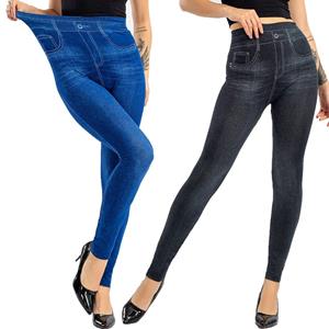 LOVE WOMEN 2050 Vrouwen hoge elastische taille stretch legging dames naadloze faux denim jeans leggings mujer pantalon