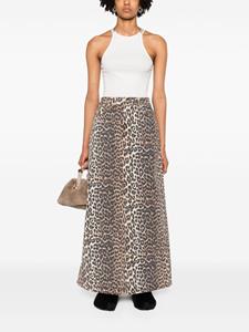 GANNI high-waisted leopard-print denim midi skirt - Beige