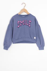 Sissy-Boy Blauwe Sweater Met Lage Schouders En Artwork