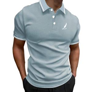 Haodingfushi Mannen kleding zomer trending casual sport poloshirt met korte mouw, veer logo patroon print casual golf polo shirt.