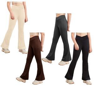 WinYing Girl's legging Cross hoog getailleerde flare broek Yoga Bootcut broek effen kleur volledige lengte Bell Bottoms