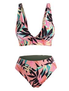 Dresslily Tropical Swimsuit Leaf Print Cheeky Corset Style Tankini Swimwear