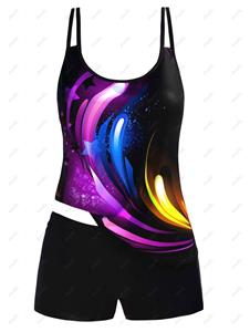 Dresslily Modest Tankini Swimsuit Star Printed Dual Strap Padded Boyshorts Summer Beach Swimwear