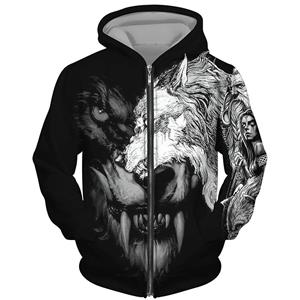 Xiao Xiang 3D Print Wolf Head Fleece Vest Heren Cool Animal Casual Rits Hoodie Mode Jassen Outdoor Sweatshirts Lente Herfst Jas