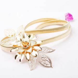 TOMTOP JMS Fashion Women Lady Gold Metal Chain Belt Flower Embellishment Elastic Waist Strap