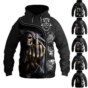 Dh02 Coole herenmode Street Style zwarte hoodies sweatshirts grappige schedel 3D-print hoodie jas