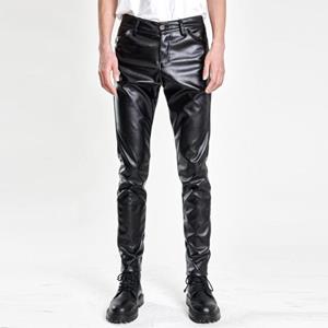 Yunzhu Men Faux Leather Pants Slim Fit Elastic Glossy Solid Color Mid Waist Breathable Soft Pockets Ankle Length Streetwear Hip Hop Club Pencil Pants