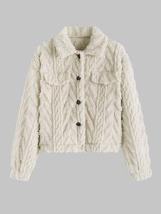 Zaful Women's Faux Fur Fuzzy Fluffy Textured Flap Detail Button Up Long Sleeve Jacket