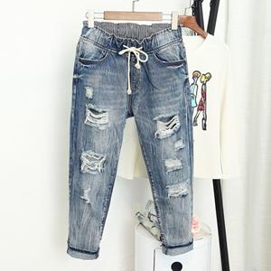 Moon Island Vintage gescheurde boyfriend jeans voor vrouwen losse elastische hoge taille moeder jeans plus size denim broek