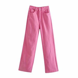 Hii Bloom Dames zomer hoge taille dame wijde pijpen broek roze denim jeans broek broek