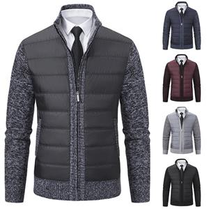 Clothing1 Autumn Winter Men's Sweatercoat Patchwork Cardigan Fashion Stand Collar Sweater Jackets Men Slim Cardigan Knitted Outerwear Man