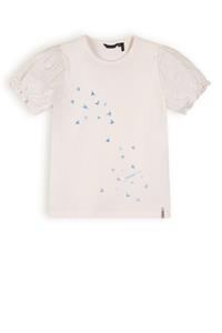 NoNo Meisjes t-shirt met puffy mouw - Kantal - Pearled ivoor wit