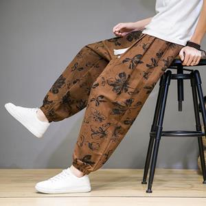 ZXXY Chinese stijl man broek lente zomer dunne ademende katoenen linnen broek mannen harem broek bedrukt casual broek losse broek mannen