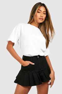 Boohoo Pleated Micro Mini Denim Skirt, Black
