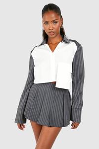 Boohoo Pinstripe Pleaed Mid Rise Micro Mini Skirt, Grey