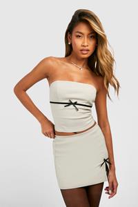 Boohoo Bow Detail Mini Skirt, Beige