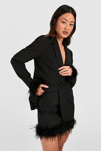 Boohoo Tall Feather Trim Woven Tailored Mini Skirt, Black