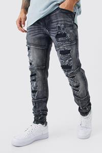 Boohoo Stretch Rip & Repair Skinny Jeans, True Black
