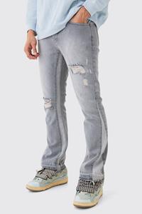 Boohoo Slim Flare Distressed Panel Jeans, Light Grey