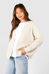 Boohoo Soft Textured Oversized Boyfriend Cardigan, Stone