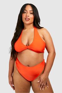 Boohoo Plus Halter Plunge Bikini Top, Orange