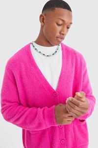 Boohoo Boxy Fluffy Knitted Cardigan, Hot Pink