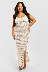 Boohoo Plus Crochet Strappy Beach Maxi Dress, Sand