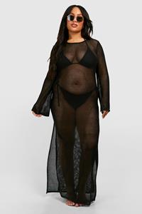 Boohoo Plus Crochet Cover-Up Beach Maxi Dress, Black