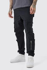 Boohoo Tall Multi Cargo Pocket Cuffed Pants, Black