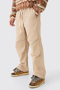 Boohoo Elastic Waist Contrast Drawcord Extreme Baggy Trouser, Stone