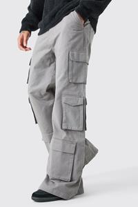 Boohoo Extreme Baggy Rigid Multi Cargo Pocket Pants, Grey