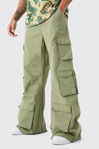 Boohoo Extreme Baggy Rigid Multi Cargo Pocket Pants, Khaki