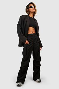 Boohoo Ruched Detail Cargo Trouser, Black