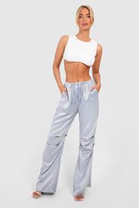 Boohoo Satin Toggle Detail Cargo Trouser, Silver