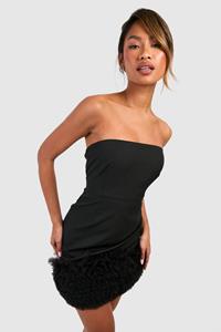 Boohoo Tulle Hem Bandeau Mini Dress, Black
