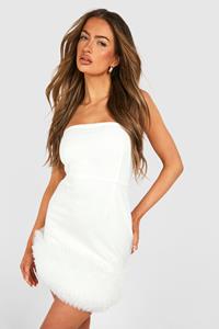 Boohoo Tulle Hem Bandeau Mini Dress, White