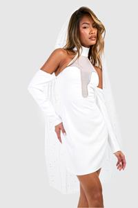 Boohoo Diamante Trim Halterneck Mini Dress, White
