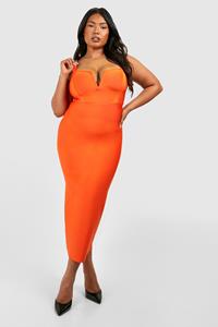 Boohoo Plus Bandage Mesh V Midi Dress, Orange