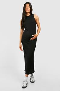 Boohoo Maternity Soft Rib Racer Neck Midaxi Dress, Black