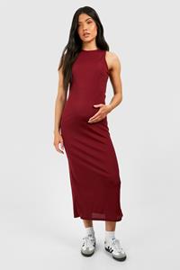 Boohoo Maternity Soft Rib Racer Neck Midaxi Dress, Burgundy