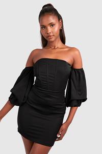 Boohoo Corset Puff Sleeve Mini Dress, Black