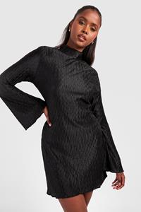 Boohoo Plisse Flare Sleeve Shift Dress, Black