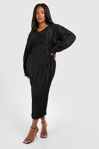 Boohoo Plus Wide Plisse Batwing Midaxi Column Dress, Black