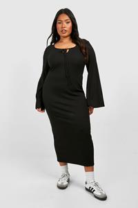 Boohoo Plus Soft Rib Key Hole Column Dress, Black