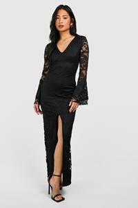 Boohoo Petite Lace Flare Cuff Midi Dress, Black