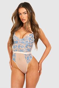 Boohoo Lace Embroidered One Piece, Blue