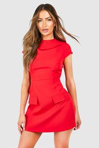 Boohoo High Neck Structured Tailored Mini Dress, Red