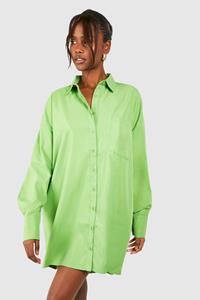 Boohoo Cotton Poplin Ultimate Oversized Shirt Dress, Bright Green