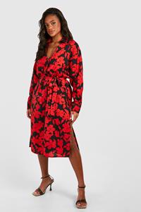 Boohoo Floral Midaxi Shirt Dress, Red