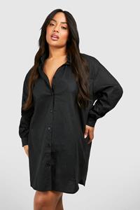 Boohoo Plus Cotton Poplin Ultimate Oversized Shirt Dress, Black